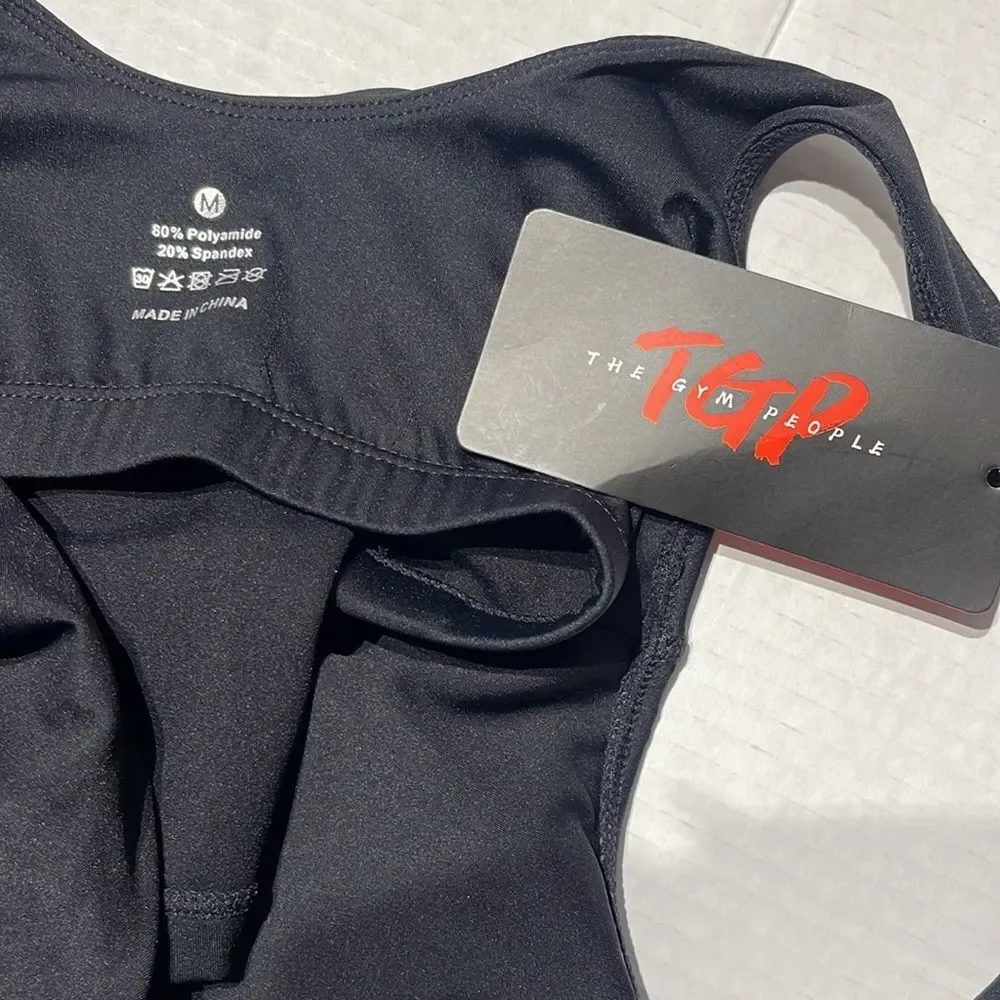 THE GYM PEOPLE Longline Sports Bra Size M Black New With Tags